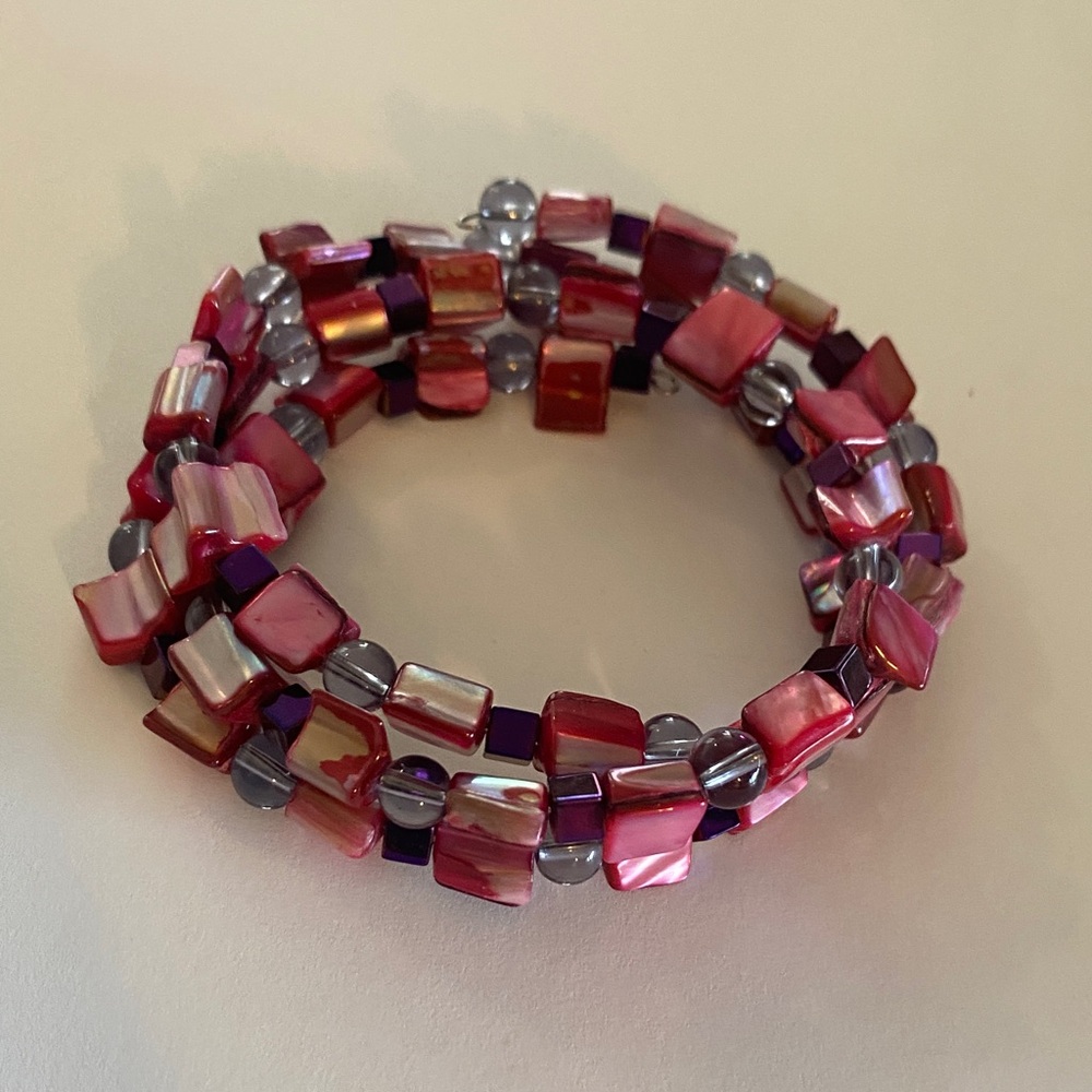 Vintage Pink and Purple Beaded Coil Bracelet